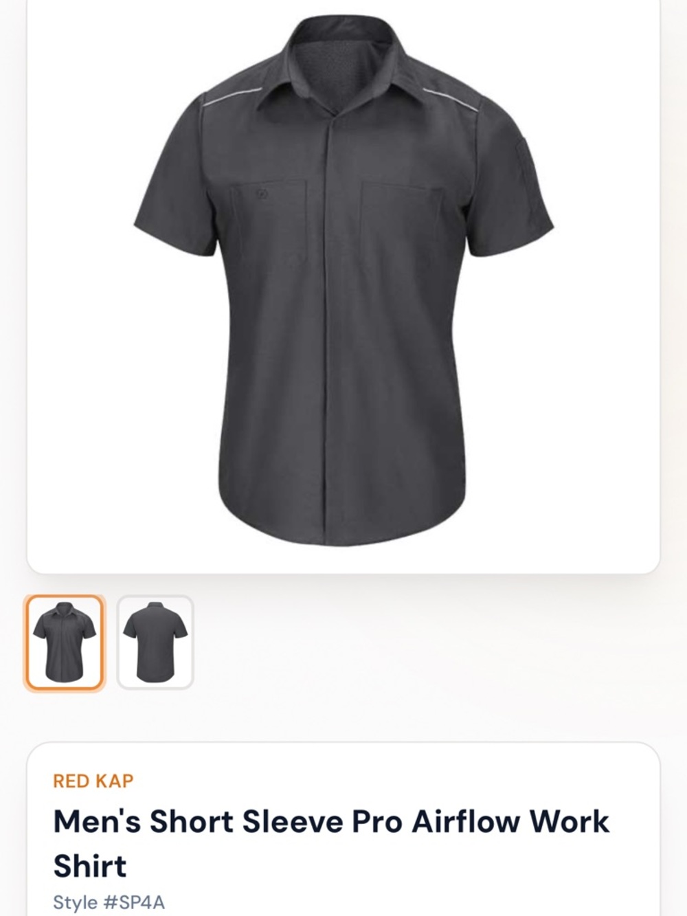 Red Kap Short Sleeve Work Shirt - Charcoal Size XL